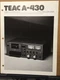 Vtg TEAC Catalog Insert ~ A-430 Cassette Tape Deck 1979 ~ Original